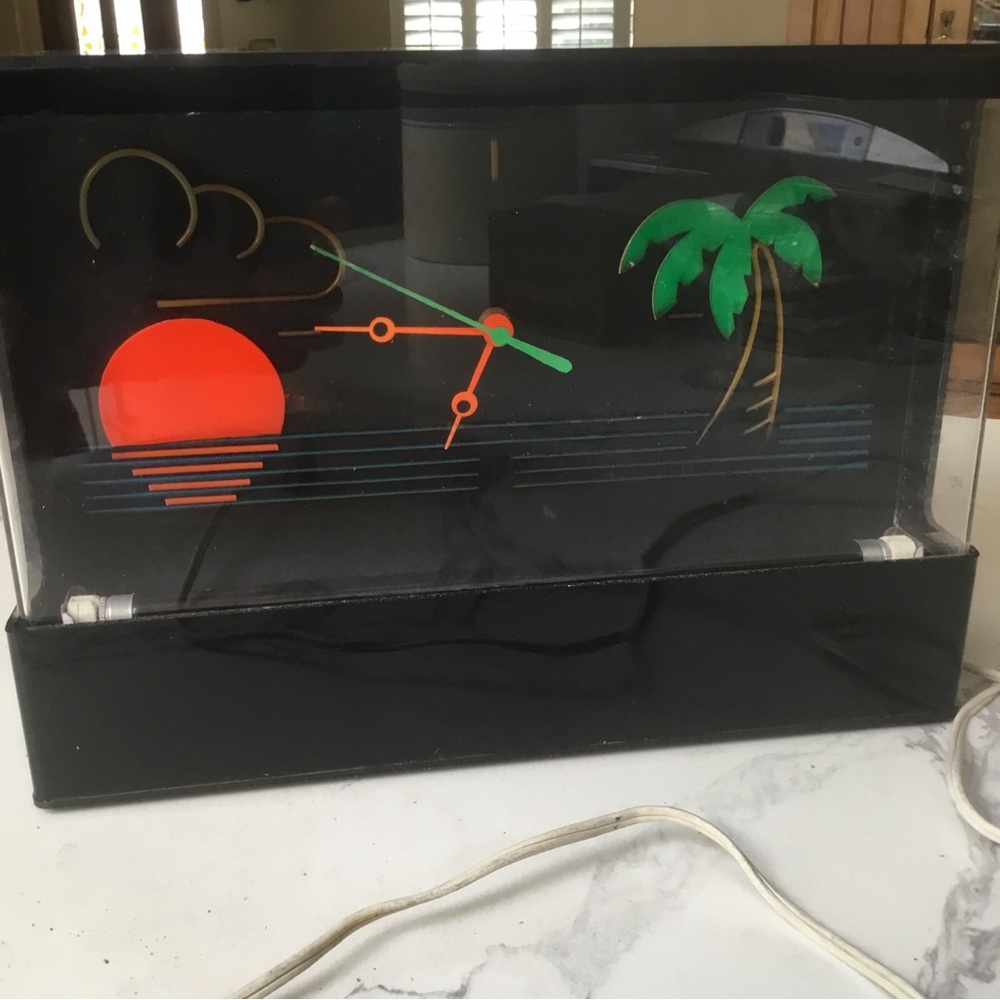 1988 Gemini Blacklight Black Light Neon Tropical Sunset Clock  For Parts